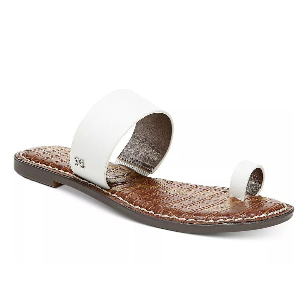 Sam Edelman Gorgene White Leather  Toe Ring Croc Embossed Sandals Sz 9.5 Boho